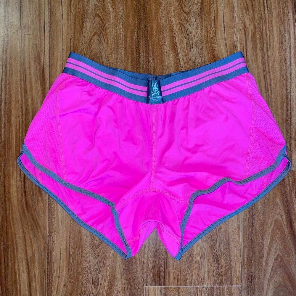 Psycho Bunny Womens Pink Scallop High Wasted Athletic Running Shorts Size Medium